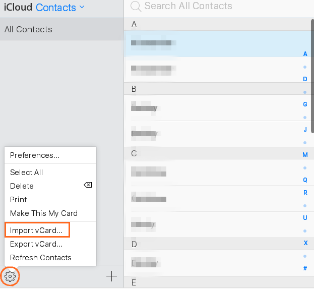 iCloud import contacts