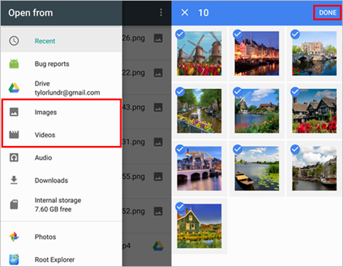 Google Drive Android Select Photos