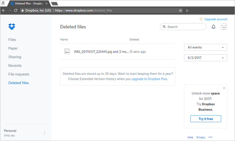 recover deleted dropbox files after 30 days