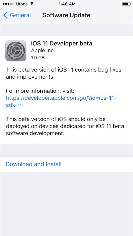 iOS 11 Beta 1 OTA