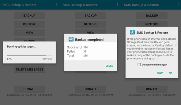 SMS Backup Restore Backing up